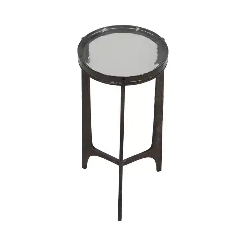 Tavolino Rustico, Tavolino Laterale o Comodino Piccolo per l'Arredamento della Stanza - Tavolino Rotondo in Metallo con Piano in Vetro per Piccoli Spazi - 22 Bronzo & Rame