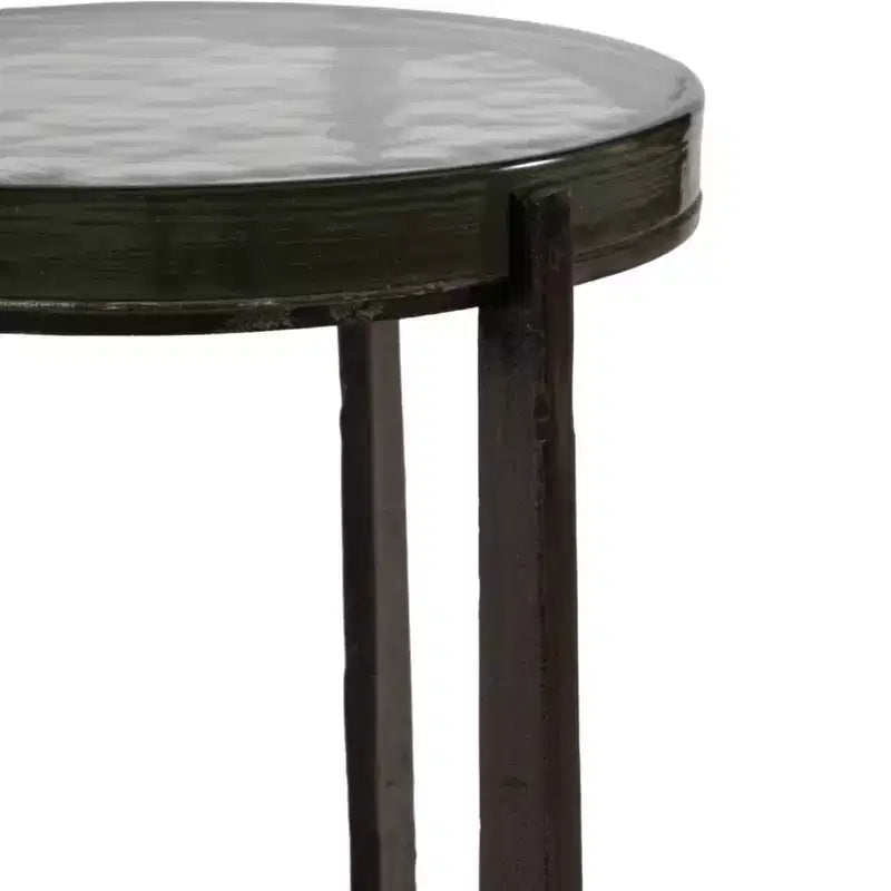 Tavolino Rustico, Tavolino Laterale o Comodino Piccolo per l'Arredamento della Stanza - Tavolino Rotondo in Metallo con Piano in Vetro per Piccoli Spazi - 22 Bronzo & Rame