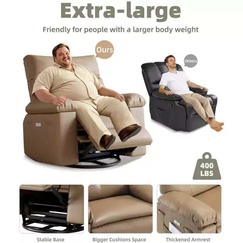 Poltrona Reclinabile Oversize per Adulti, Recliner Manuale in Pelle PU Extra Largo, Cuscino Spugna 1.5X Più Spesso, Comoda Poltrona Relax