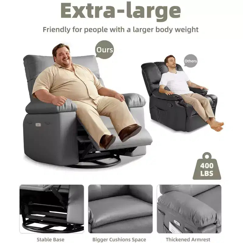 Poltrona Reclinabile Oversize per Adulti, Recliner Manuale in Pelle PU Extra Largo, Cuscino Spugna 1.5X Più Spesso, Comoda Poltrona Relax