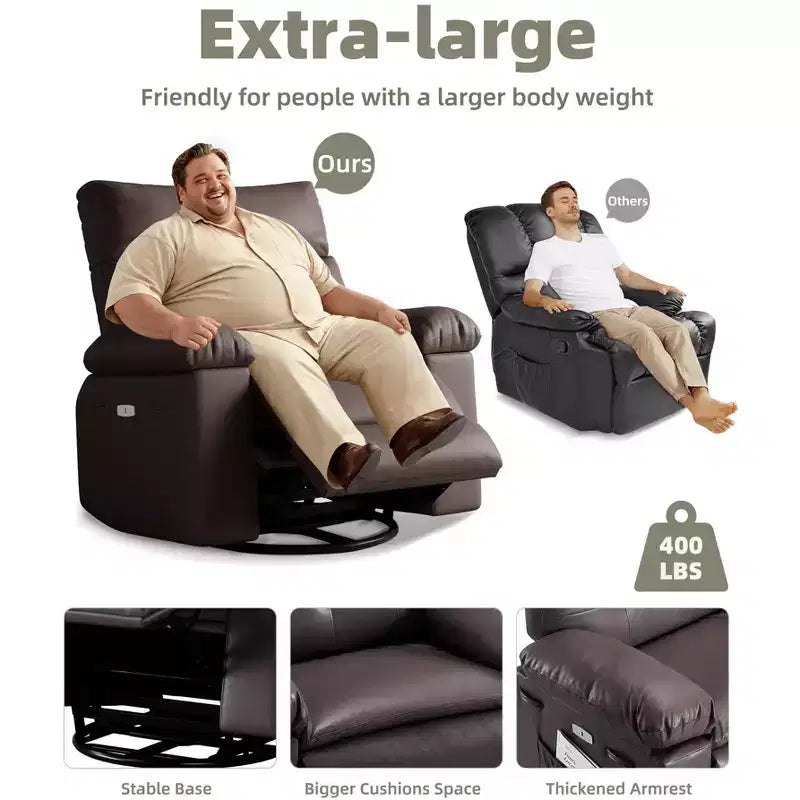 Poltrona Reclinabile Oversize per Adulti, Recliner Manuale in Pelle PU Extra Largo, Cuscino Spugna 1.5X Più Spesso, Comoda Poltrona Relax
