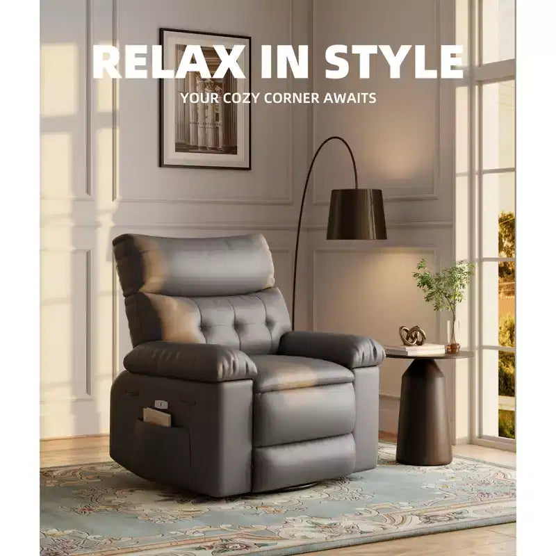 Poltrona Reclinabile Oversize per Adulti, Recliner Manuale in Pelle PU Extra Largo, Cuscino Spugna 1.5X Più Spesso, Comoda Poltrona Relax