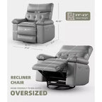 Poltrona Reclinabile Oversize per Adulti, Recliner Manuale in Pelle PU Extra Largo, Cuscino Spugna 1.5X Più Spesso, Comoda Poltrona Relax