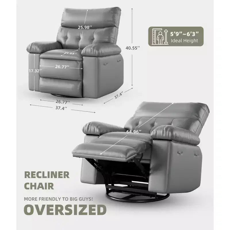 Poltrona Reclinabile Oversize per Adulti, Recliner Manuale in Pelle PU Extra Largo, Cuscino Spugna 1.5X Più Spesso, Comoda Poltrona Relax