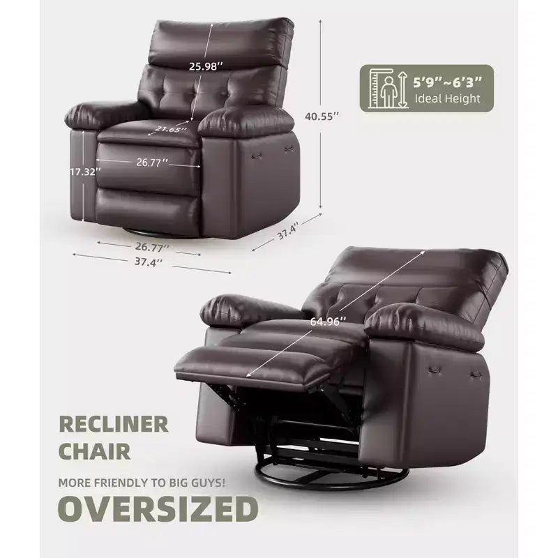 Poltrona Reclinabile Oversize per Adulti, Recliner Manuale in Pelle PU Extra Largo, Cuscino Spugna 1.5X Più Spesso, Comoda Poltrona Relax