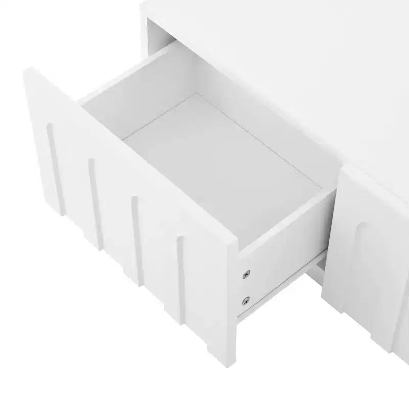 Elegante tavolino porta TV, console multimediale bianca ad arco per TV da 80 pollici