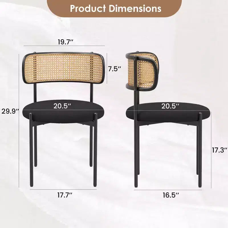 Sedie da pranzo moderne imbottite con gambe in metallo e schienale in rattan, per sala da pranzo e cucina, colore nero