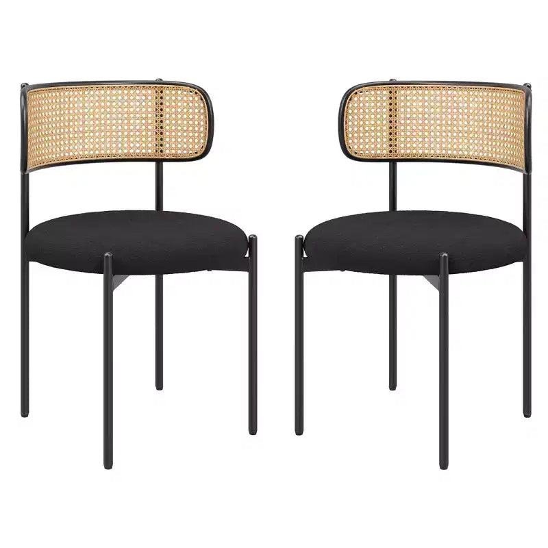 Sedie da pranzo moderne imbottite con gambe in metallo e schienale in rattan, per sala da pranzo e cucina, colore nero
