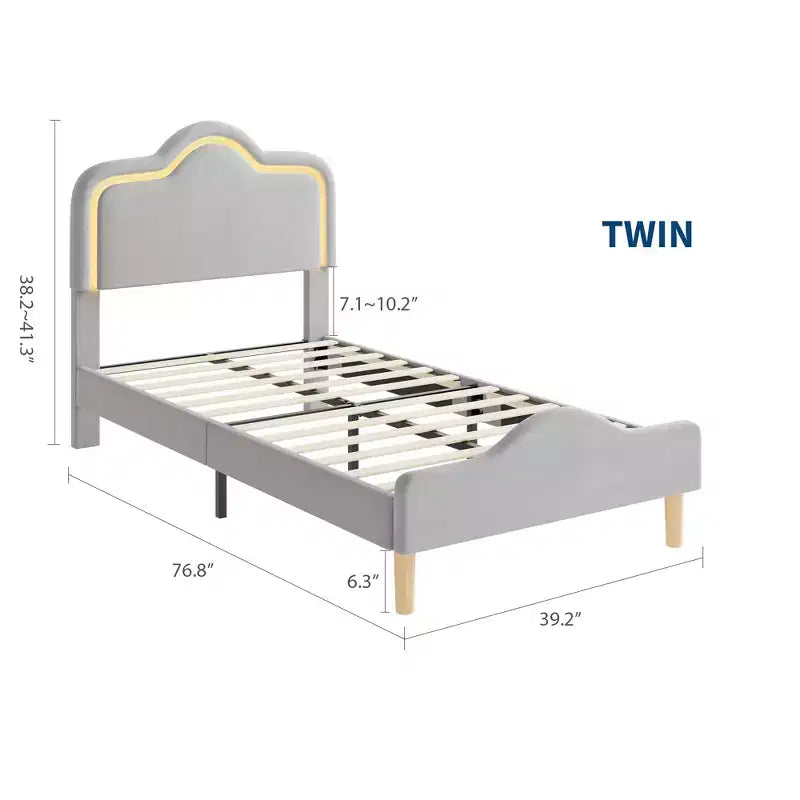 Struttura letto principessa, doppia/matrimoniale/queen size, con testiera regolabile e rivestimento in velluto - Letto a piattaforma per bambini