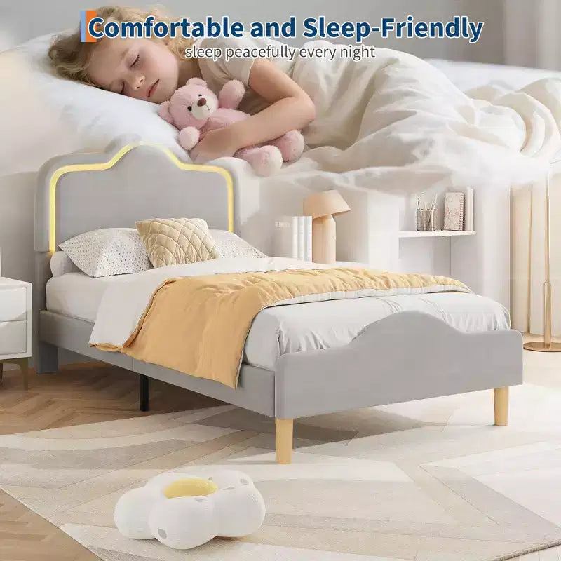 Struttura letto principessa, doppia/matrimoniale/queen size, con testiera regolabile e rivestimento in velluto - Letto a piattaforma per bambini