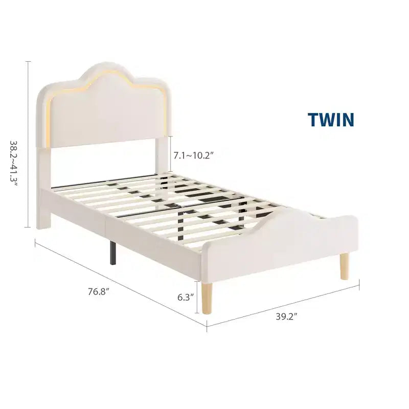 Struttura letto principessa, doppia/matrimoniale/queen size, con testiera regolabile e rivestimento in velluto - Letto a piattaforma per bambini