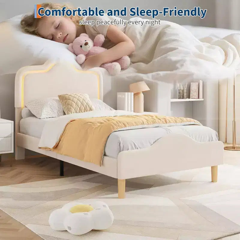 Struttura letto principessa, doppia/matrimoniale/queen size, con testiera regolabile e rivestimento in velluto - Letto a piattaforma per bambini