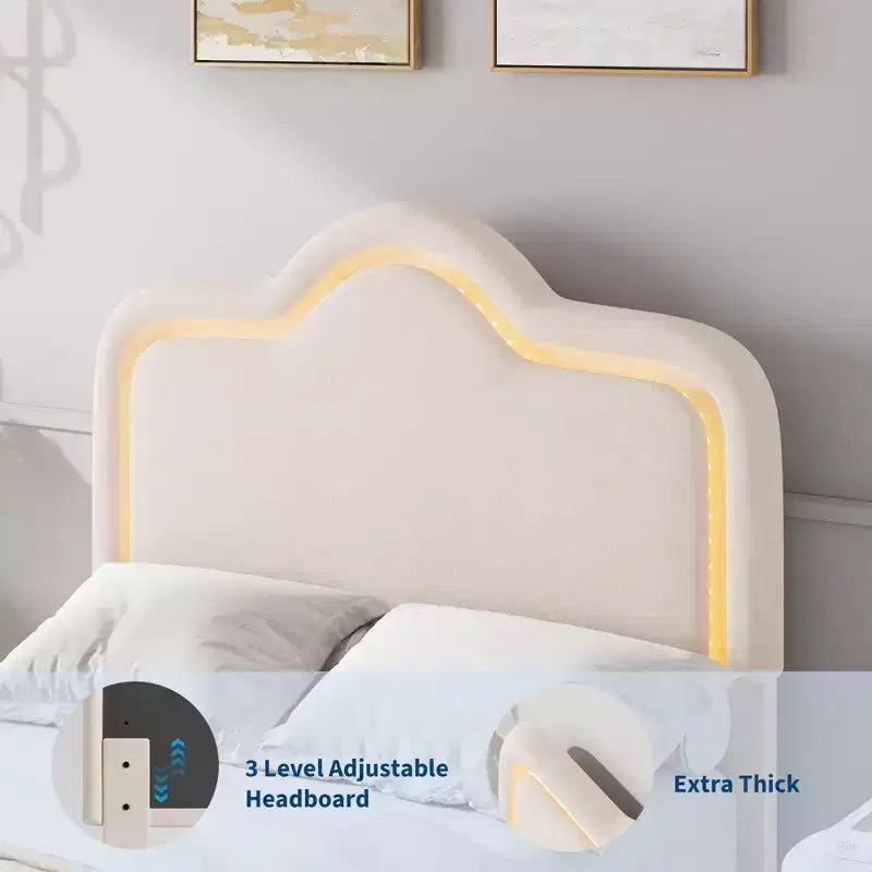 Struttura letto principessa, doppia/matrimoniale/queen size, con testiera regolabile e rivestimento in velluto - Letto a piattaforma per bambini