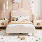 Twin/Full/Queen Princess Bed Frame with Adjustable Headboard & Velvet Upholstery - Kids Platform Bed
