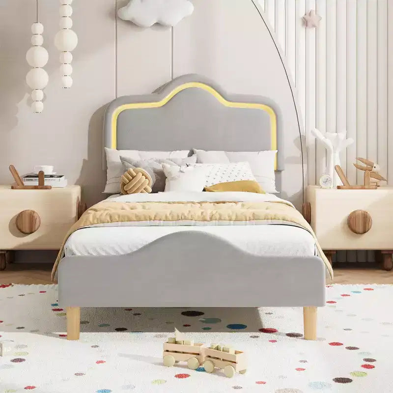 Struttura letto principessa, doppia/matrimoniale/queen size, con testiera regolabile e rivestimento in velluto - Letto a piattaforma per bambini