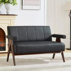 TYBOATLE Faux Leather Couch, Mid-Century Modern Office Small Couch, Comfy Upholstered Mini Loveseat for Small Spaces, Bedroom, Living Room, Apartment