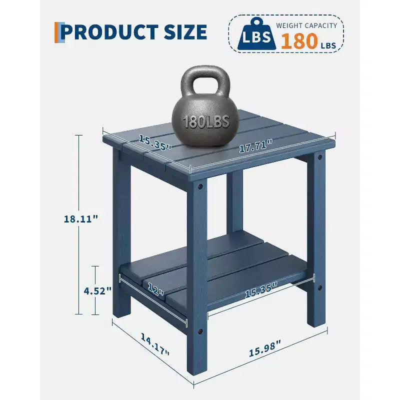 Tavolino da Esterno a 2 Ripiani, 45 cm, in HDPE, Resistente alle Intemperie, per Patio, Giardino, Piscina, Terrazza, Interni, Cortile, Bianco