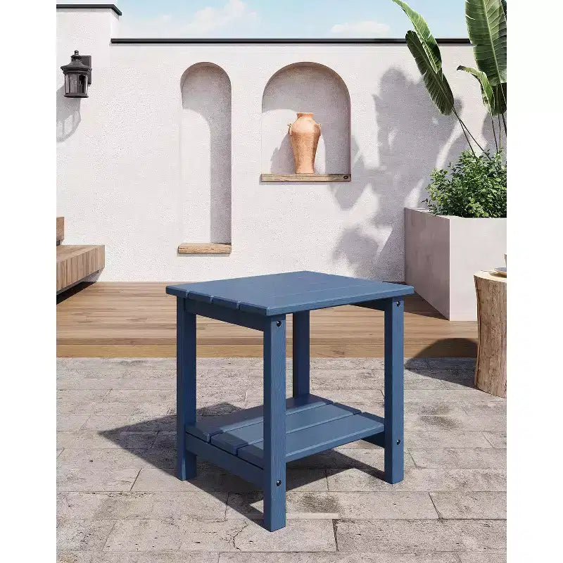 Tavolino da Esterno a 2 Ripiani, 45 cm, in HDPE, Resistente alle Intemperie, per Patio, Giardino, Piscina, Terrazza, Interni, Cortile, Bianco