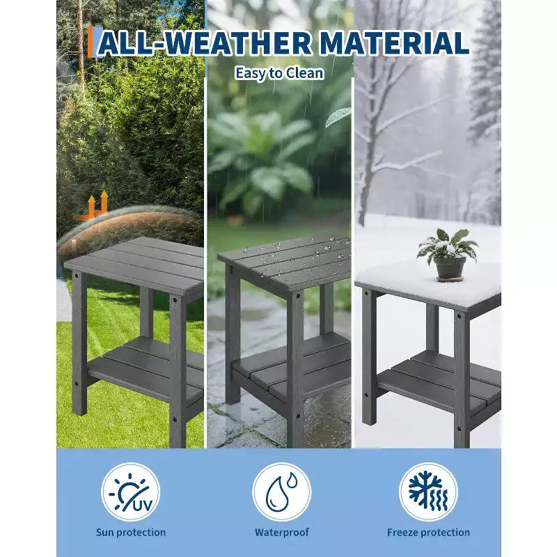 Tavolino da Esterno a 2 Ripiani, 45 cm, in HDPE, Resistente alle Intemperie, per Patio, Giardino, Piscina, Terrazza, Interni, Cortile, Bianco