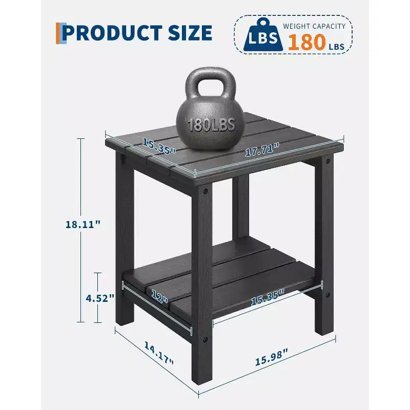 Tavolino da Esterno a 2 Ripiani, 45 cm, in HDPE, Resistente alle Intemperie, per Patio, Giardino, Piscina, Terrazza, Interni, Cortile, Bianco