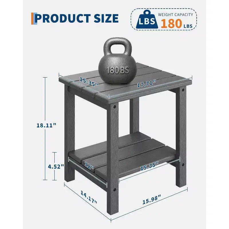 Tavolino da Esterno a 2 Ripiani, 45 cm, in HDPE, Resistente alle Intemperie, per Patio, Giardino, Piscina, Terrazza, Interni, Cortile, Bianco