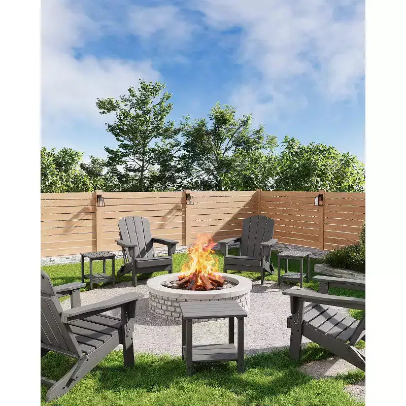 Tavolino da Esterno a 2 Ripiani, 45 cm, in HDPE, Resistente alle Intemperie, per Patio, Giardino, Piscina, Terrazza, Interni, Cortile, Bianco