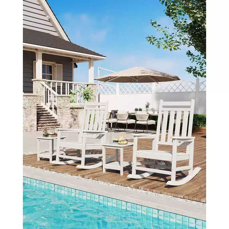 Tavolino da Esterno a 2 Ripiani, 45 cm, in HDPE, Resistente alle Intemperie, per Patio, Giardino, Piscina, Terrazza, Interni, Cortile, Bianco