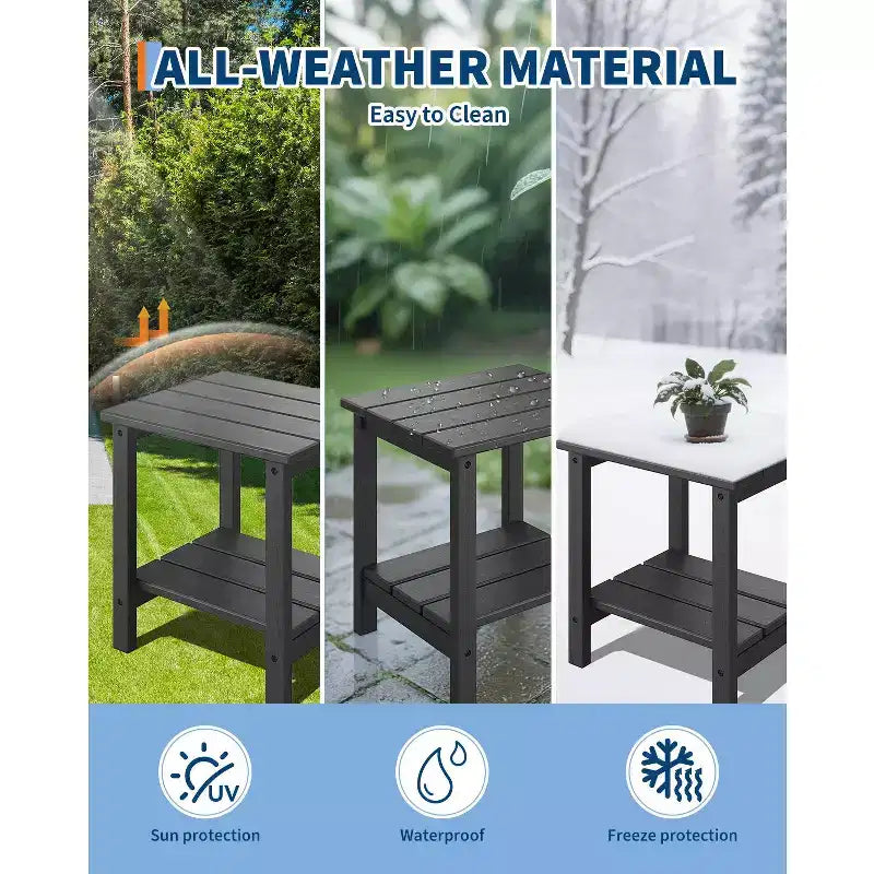 Tavolino da Esterno a 2 Ripiani, 45 cm, in HDPE, Resistente alle Intemperie, per Patio, Giardino, Piscina, Terrazza, Interni, Cortile, Bianco