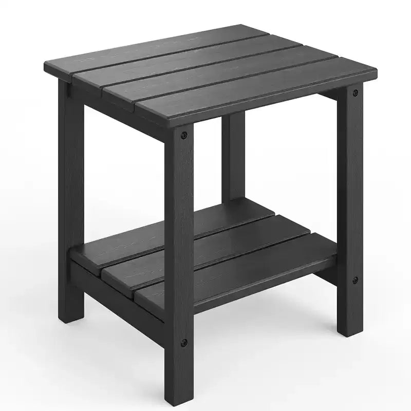 Outdoor Side Table 2-Tier, 18 in HDPE All Weather Resistant Patio Side Tables for Outside, End Table for Patio Pool Deck Indoor Backyard, White-2Pcs