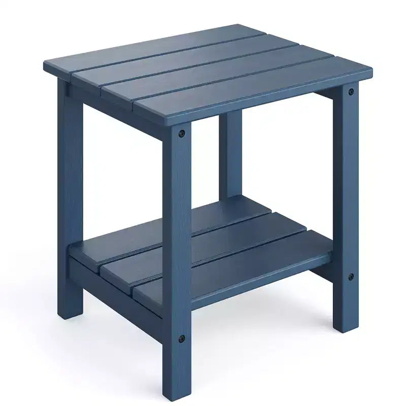 Tavolino da Esterno a 2 Ripiani, 45 cm, in HDPE, Resistente alle Intemperie, per Patio, Giardino, Piscina, Terrazza, Interni, Cortile, Bianco