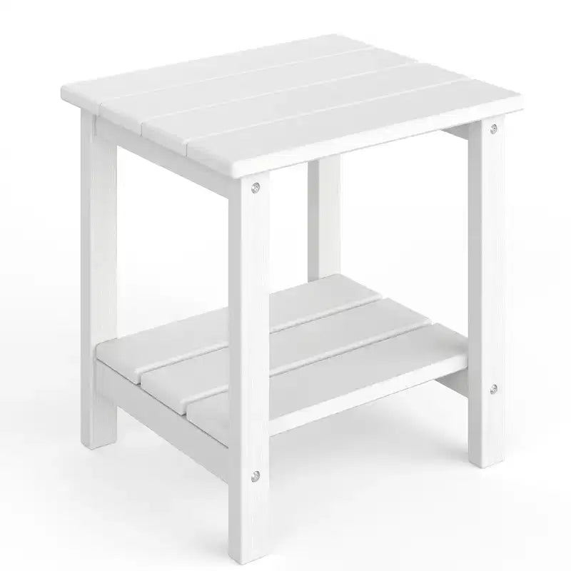 Tavolino da Esterno a 2 Ripiani, 45 cm, in HDPE, Resistente alle Intemperie, per Patio, Giardino, Piscina, Terrazza, Interni, Cortile, Bianco