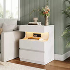 COZONY Modern Nightstand w/ App-Controlled LED Light, U-Shape Open Shelf, Bedside Table w/ Charging Station, 3 Drawer End Table w/ USB Port & Outlet