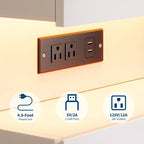 Comodino Moderno con Luce a LED Controllabile tramite App, Scaffale Aperto a U, Tavolino da Notte con Stazione di Ricarica, Tavolino Laterale a 3 Cassetti con Porta USB e Presa Elettrica