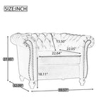 Poltrona Chesterfield moderna, Poltrona Club con braccioli a voluta, Borchie decorative e gambe in legno massello