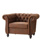 Poltrona Chesterfield moderna, Poltrona Club con braccioli a voluta, Borchie decorative e gambe in legno massello