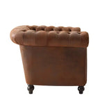 Poltrona Chesterfield moderna, Poltrona Club con braccioli a voluta, Borchie decorative e gambe in legno massello