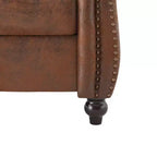 Poltrona Chesterfield moderna, Poltrona Club con braccioli a voluta, Borchie decorative e gambe in legno massello