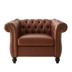 Poltrona Chesterfield moderna, Poltrona Club con braccioli a voluta, Borchie decorative e gambe in legno massello