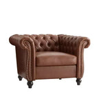 Poltrona Chesterfield moderna, Poltrona Club con braccioli a voluta, Borchie decorative e gambe in legno massello