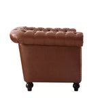 Poltrona Chesterfield moderna, Poltrona Club con braccioli a voluta, Borchie decorative e gambe in legno massello