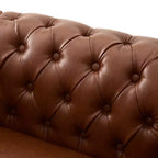 Poltrona Chesterfield moderna, Poltrona Club con braccioli a voluta, Borchie decorative e gambe in legno massello