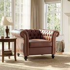 Whisen Modern Chesterfield Accent Chair, Club Chair with Scrolled Arms, Nailhead Trim and Solid Wood Legs