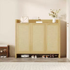 Mobile scarpiera in rattan, scarpiera organizer in legno con 3 ante e ripiani regolabili per ingresso, soggiorno, corridoio