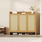 Mobile scarpiera in rattan, scarpiera organizer in legno con 3 ante e ripiani regolabili per ingresso, soggiorno, corridoio
