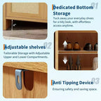 Mobile scarpiera in rattan, scarpiera organizer in legno con 3 ante e ripiani regolabili per ingresso, soggiorno, corridoio
