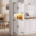 65 Tall Farmhouse Corner Cabinet, 5 Tier Shelves and USB Ports & Outlets, Space Organizer for Living Room, Bar, Kitchen, Bathroom
