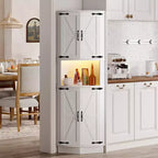 65 Tall Farmhouse Corner Cabinet, 5 Tier Shelves and USB Ports & Outlets, Space Organizer for Living Room, Bar, Kitchen, Bathroom
