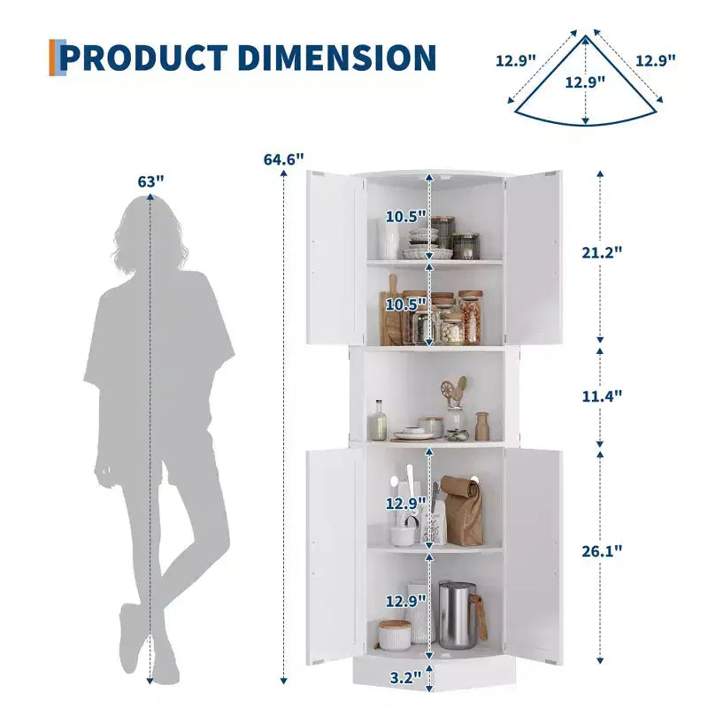Mobile angolare alto da 65" per fattoria, 5 ripiani e porte USB e prese di corrente, organizer salvaspazio per soggiorno, bar, cucina, bagno