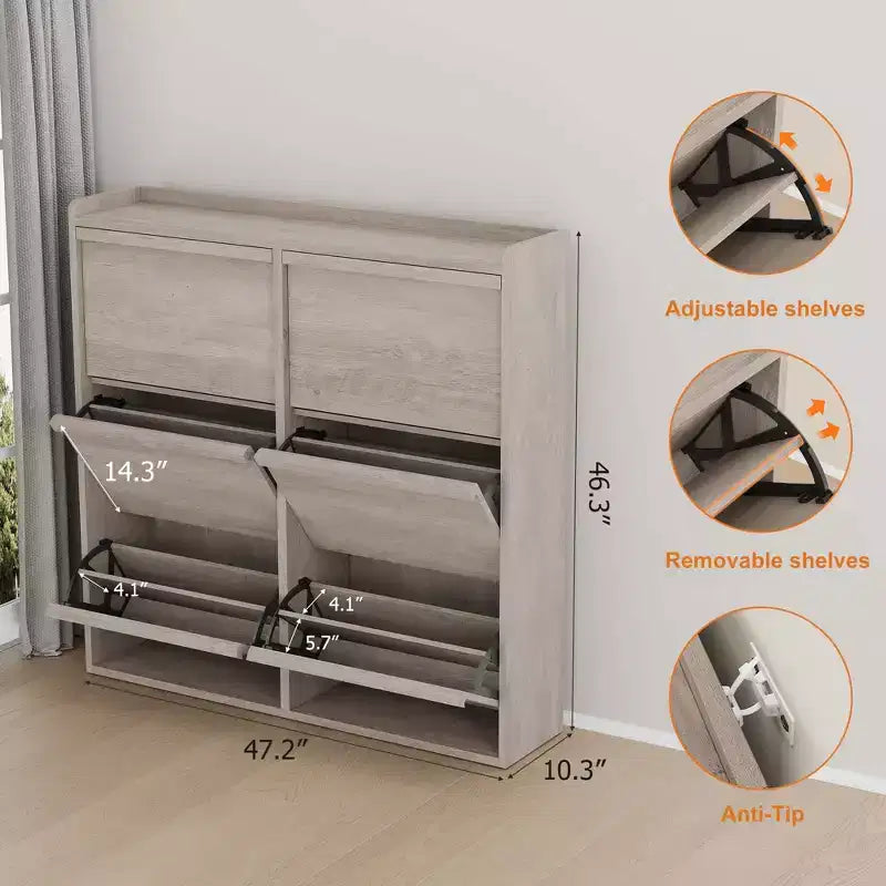 GarveeHome Scarpiera con 6 Cassetti a Ribalta, Mobile Scarpiera in Legno con Ripiano Regolabile, Porta Scarpe, Scarpiera Nascosta per Ingresso