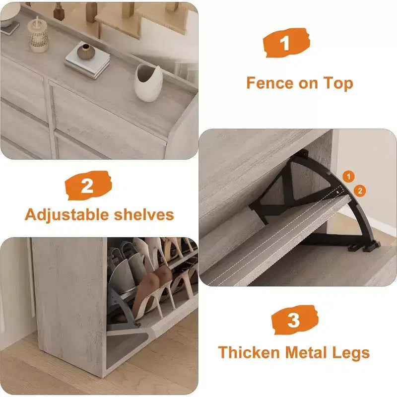 GarveeHome Scarpiera con 6 Cassetti a Ribalta, Mobile Scarpiera in Legno con Ripiano Regolabile, Porta Scarpe, Scarpiera Nascosta per Ingresso